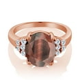 thumbnail image 2 of Gem Stone King 18K Rose Gold Plated Silver Ring Oval Red Tiger Eye and Moissanite (4.38 Cttw, Size 5), 2 of 4