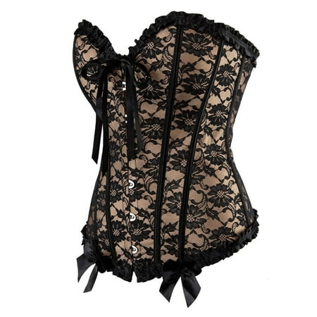 DondPO Womens Bustiers & Corsets Women Back Satin Boned Corset Bustier G String Body Size Black Corset for Women Corset Tops for Women Beige 2XL Clearance