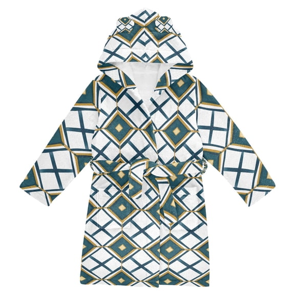 FORMRS Niños Bathrobe Unisex Hooded Robe Soft Plush Pajamas Sleepwear, Size 2-3T, Gold Geometric Pattern