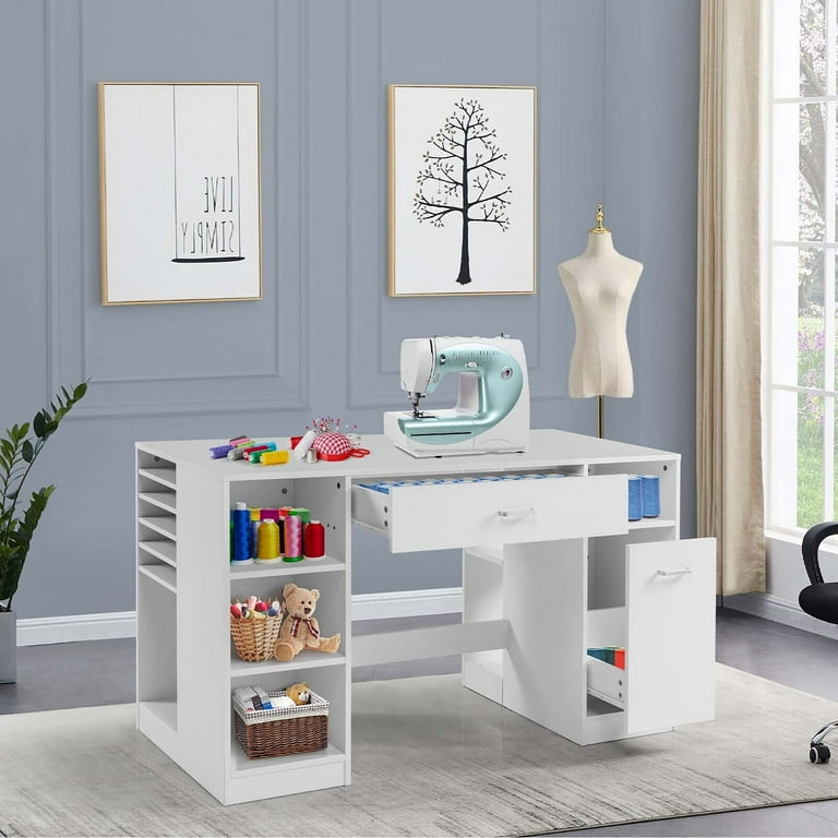 Sewing Craft Table Home Office Computer Desk with Storage Shelves