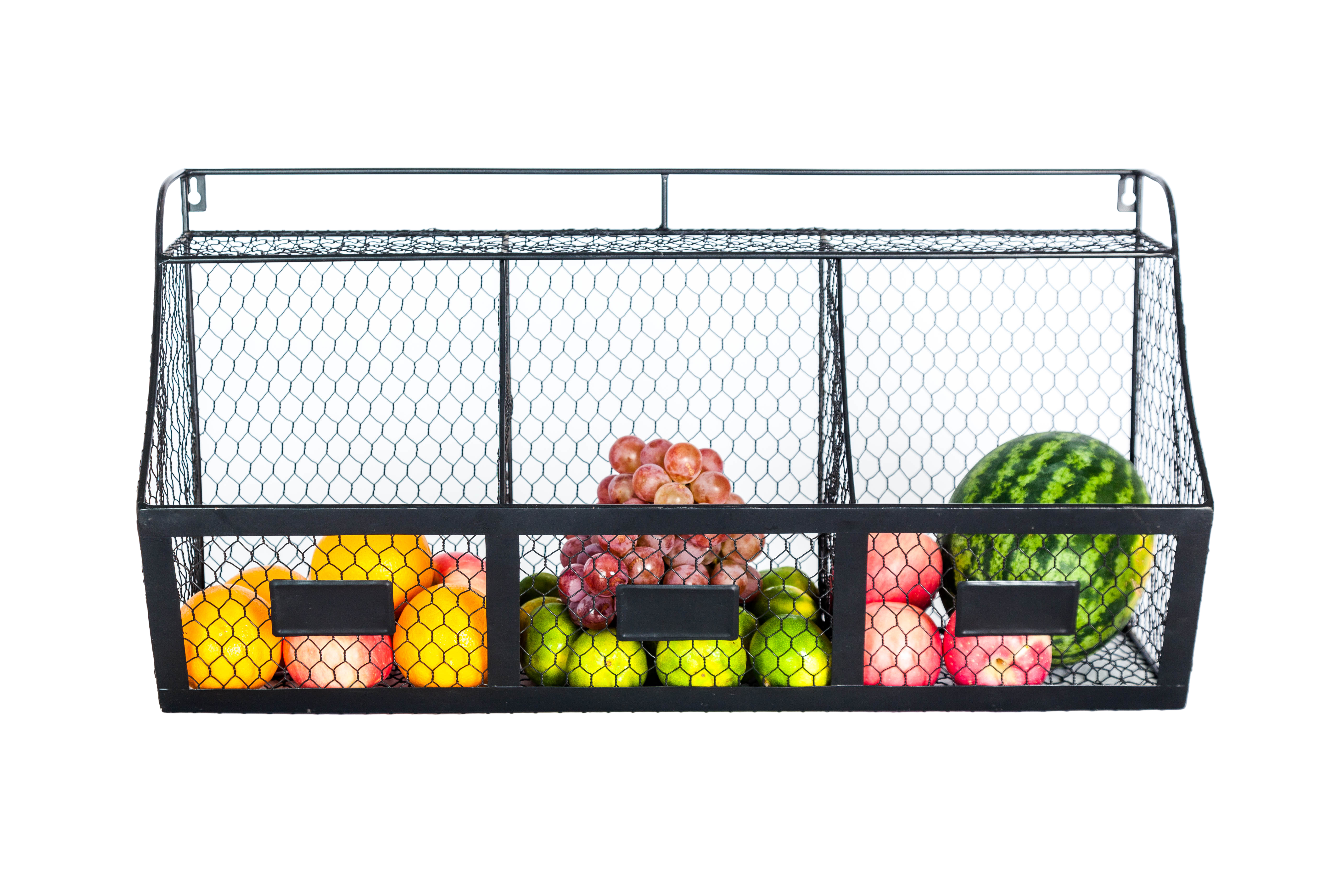 K-Cliffs 3 Compartment Basket, Large Wall Mount Metal Storage Hanging Fruit Organizer  Wire Baskets  Black Dimensions; 26x13x10 - image 5 of 5