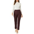 thumbnail image 3 of INSPIRE CHIC Women's Tartan Plaid Pants Elastic High Waist Straight Long Trousers XL Burgundy, 3 of 8