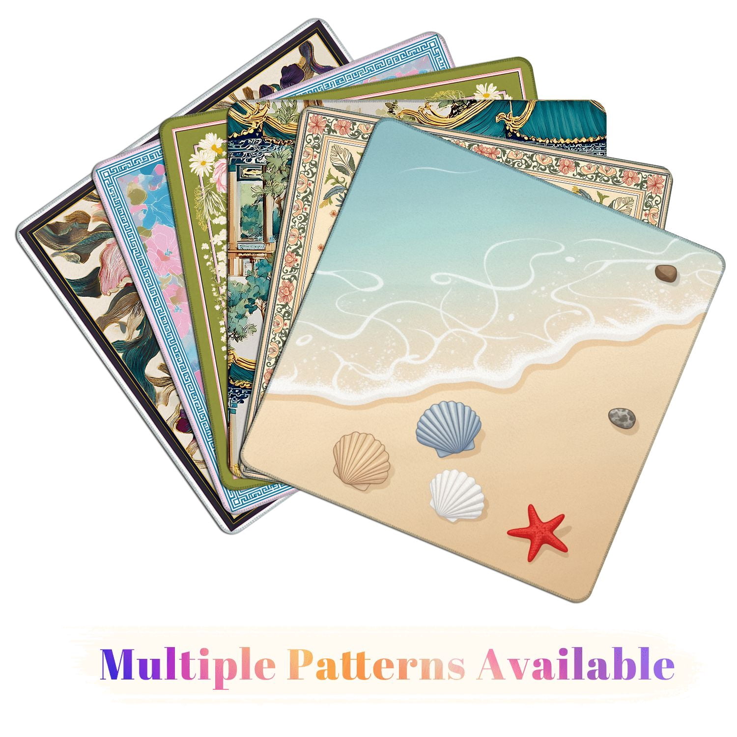 Mahjong Mat 31.5" x 31.5" Seashells Starfish Sandy Beach Gentle Waves Non-Slip Noise Reduction Mahjong Tiles Table Cover for Dominoes Poker Card Board Games Gift