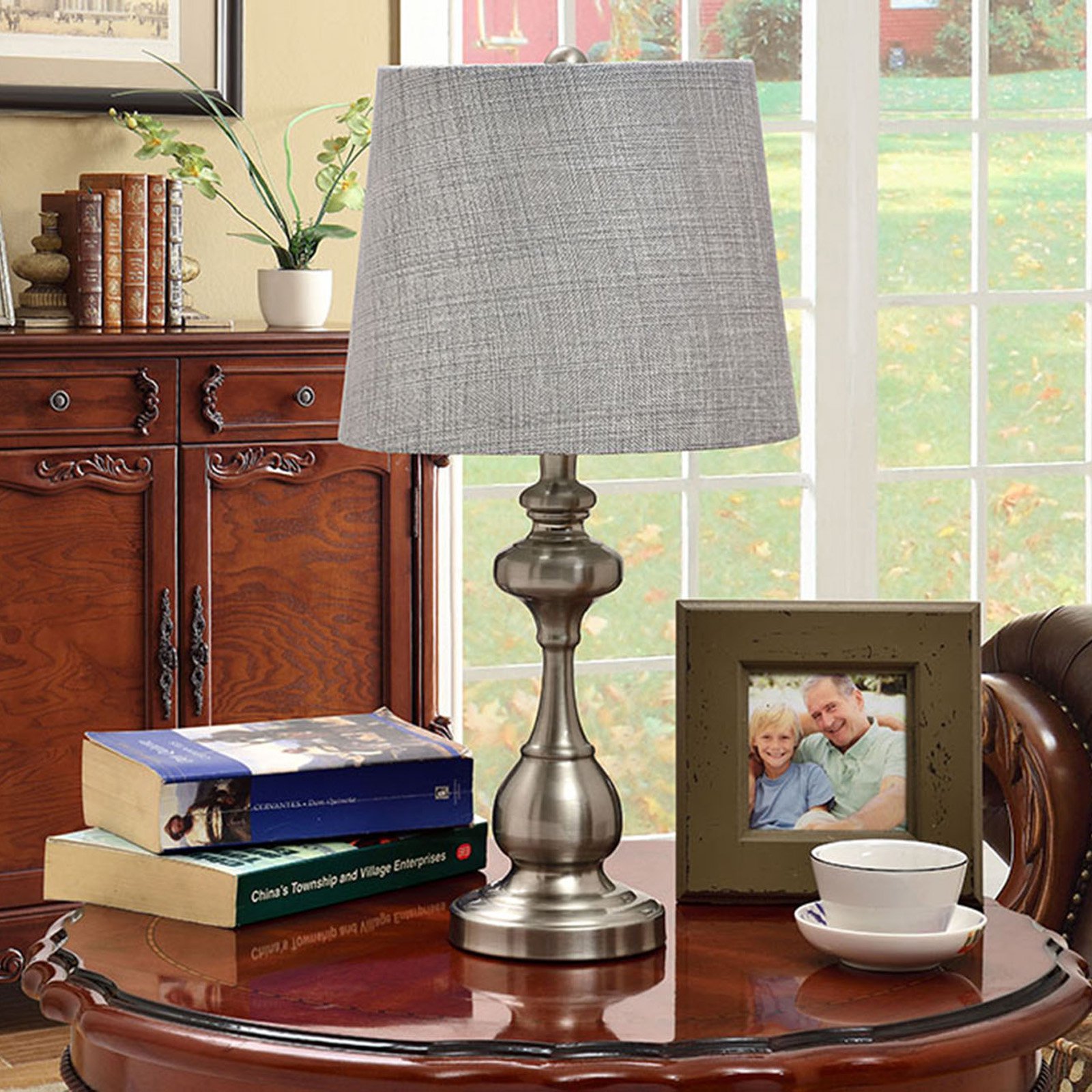 K&B Furniture L317 Brushed Nickel and Silver Table Lamps Set of 2