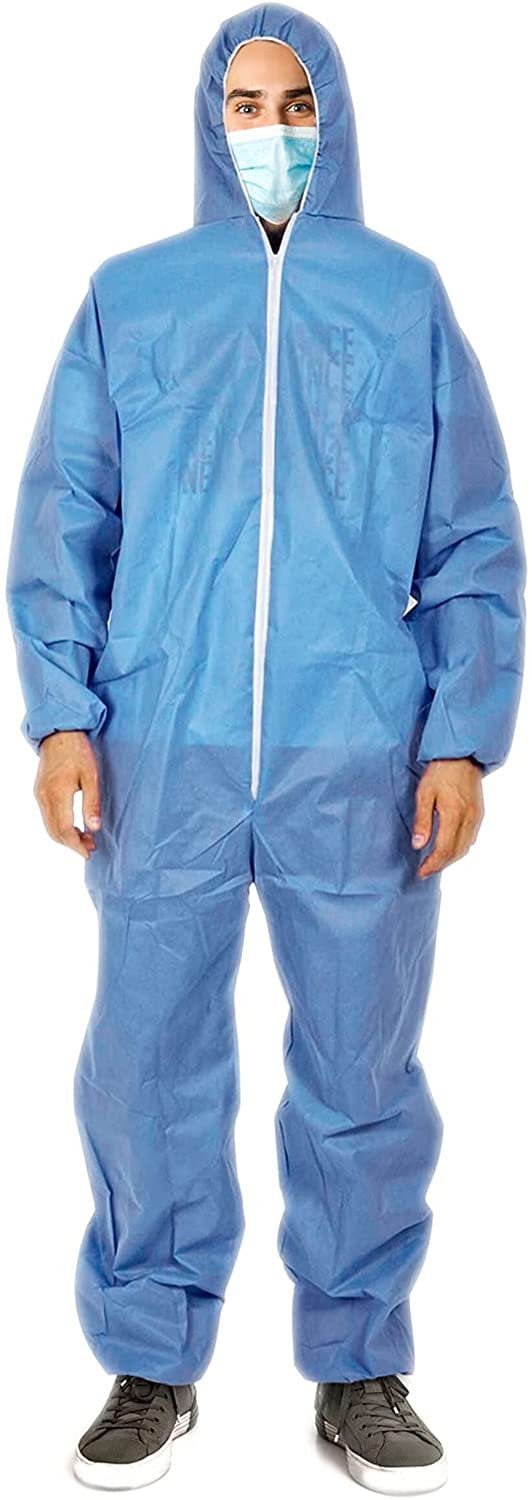 Elastic Cuffs White Disposable Polypropylene Coverall with Hood Medium 50 Pcs 