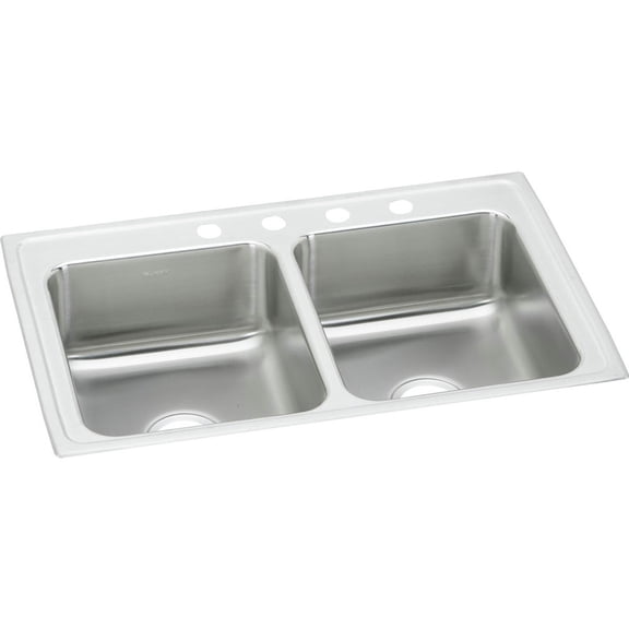Elkay LR33214 Lustertone 33 in. x 21-1/4 in. x 7-7/8 in. Equal Double Bowl Top Mount Sink (Stainless Steel)