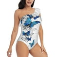 thumbnail image 3 of Gaeub Blue Flying Butterflies Women's One Shoulder Ruffle Tummy Control Swimwear for Swimming Surfing Beach Party - X-Large, 3 of 8