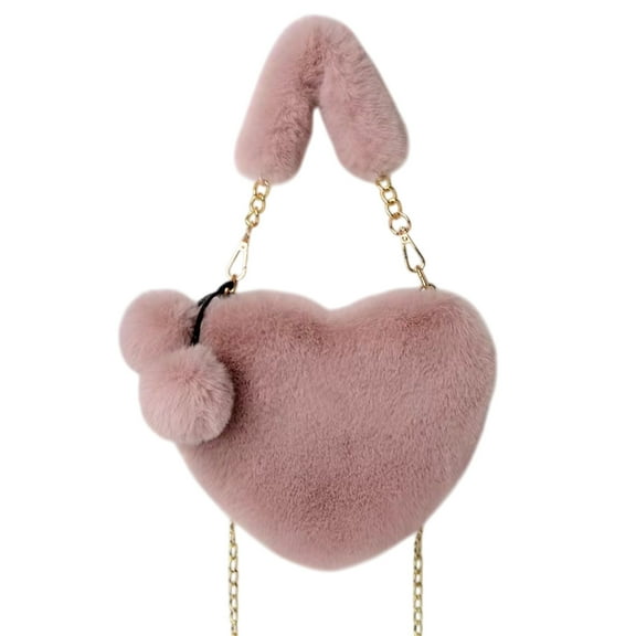YIMWNYI Fashion Heart Shaped Crossbody Bag for Women, Cute Chain Shoulder Handbag, Faux Fur Coin Purse with Zip Closure, Soft Cotton Lining, Lightweight and Stylish, Ideal Gift for Young Girls