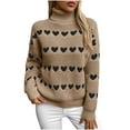 thumbnail image 1 of LOVZFMLL Women's Sweaters Acrylic Turtleneck Ribbed Pullover Heart Print Striped Casual Basic Loose Long Sleeve Tops Warm Fall Winter Clothes, 1 of 5