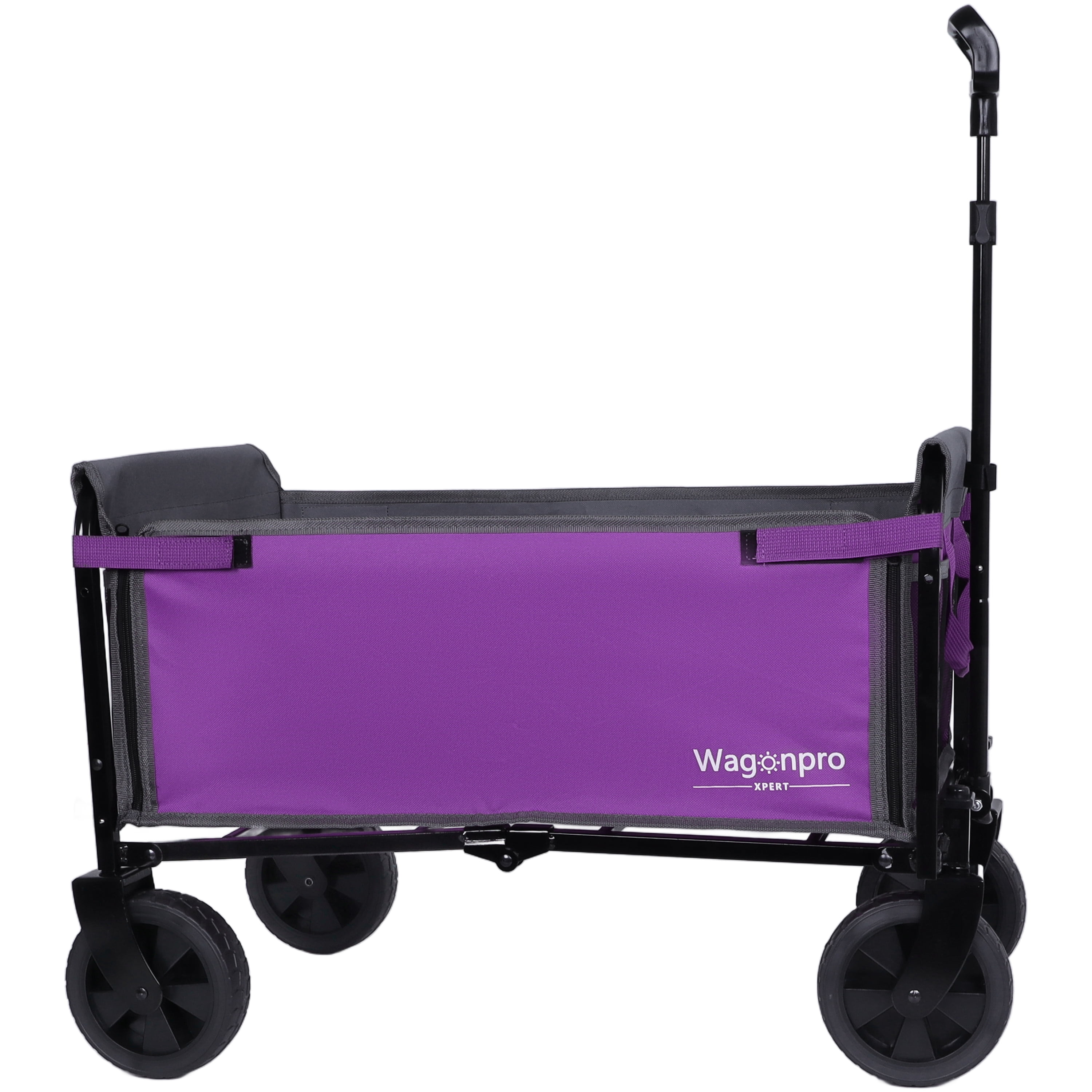 Folding 4-Wheel Trolley with Bench Seat and Dog Leash - Heavy Duty Foldable Utility Trolley for Camping, Beach, Shopping - Versatile Seating and Storage Space, Purple