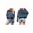 thumbnail image 3 of Women'S Oversized Batwing Sweaters Fall Outfits Trendy Crewneck Knit Side Slit Fashion Pullover Tops Blue & Green S, 3 of 7