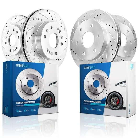 Detroit Axle - 12.99 inch Front 13.58 inch Rear Drilled Slotted Disc Brakes Rotors for Chevy Silverado GMC Sierra Yukon XL 1500 Cadillac Escalade