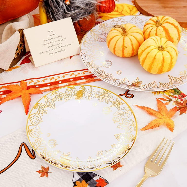 60pcs Gold Plastic Plates,Plastic Thanksgiving Plates,30 Plastic