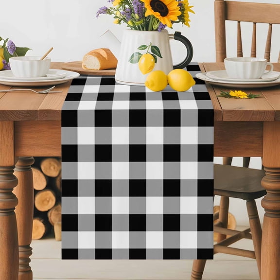 Black White Buffalo Check Table Runner 36 Inches Long, Farmhouse Classic Tartan Plaid Table Runners Tabletop Scarf Kitchen Dining Tables Decoration for Home Party Indoor Outdoor