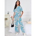 thumbnail image 4 of Chiclily Women's Loungewear Sets 2 Piece Pajama Sets Matching Outfits T-shirt Long Pants Lounge Set Sweatsuits, Flower Light Blue Large, 4 of 5