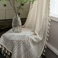 thumbnail image 3 of Crochet Lace Window Curtain Panel with Tassels Semi Sheer Hollow Curtains for Bedroom Living Room, 1 Pane Rod Pocketl, 3 of 7