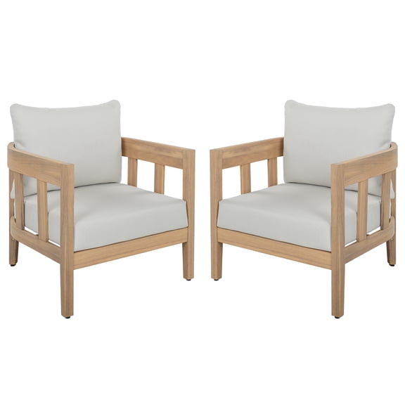 Safavieh Owen Midcentury Wood and Fabric Armchair, Oak/Ivory, Set of 2