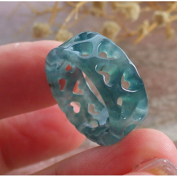 Icy Green Natural A JADE Jadeite Heart RING USA. 6 RING 683950 TN