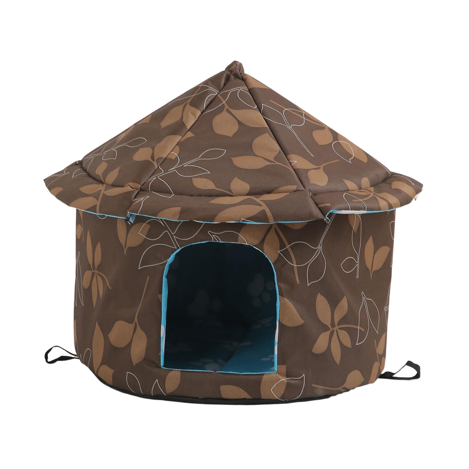 Outdoor Feral Cats Warm House, Waterproof Washable Winter Warm Pet Supplies Furniture Bed Cave Foldable Stray Cats Shelter Pet House Kennel Round L Brown