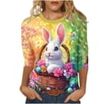 thumbnail image 2 of Easter Bunny Shirt for Women Watercolor Rabbit Holding Egg Graphic Tunic 3/4 Sleeve Crewneck Lightweight Festival Apparel Holiday Gift Tops, 2 of 7