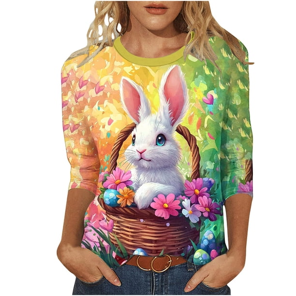 Tops de Cuello Redondo para las Mujeres Moda Carnaval Impreso 3/4 Manga Blusa, Imitación Suave Rack Casual Top, Uso Diario