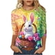 thumbnail image 1 of Tops de Cuello Redondo para las Mujeres Moda Carnaval Impreso 3/4 Manga Blusa, Imitación Suave Rack Casual Top, Uso Diario, 1 of 7