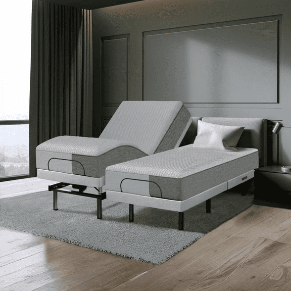 Premium Split King Adjustable Bed with 13 Inch Copper Gel Memory Foam Mattress, Massage, Zero Gravity, Anti-Snore, Programmable Memory Positions, USB, Underbed Lighting, Zero Clearance