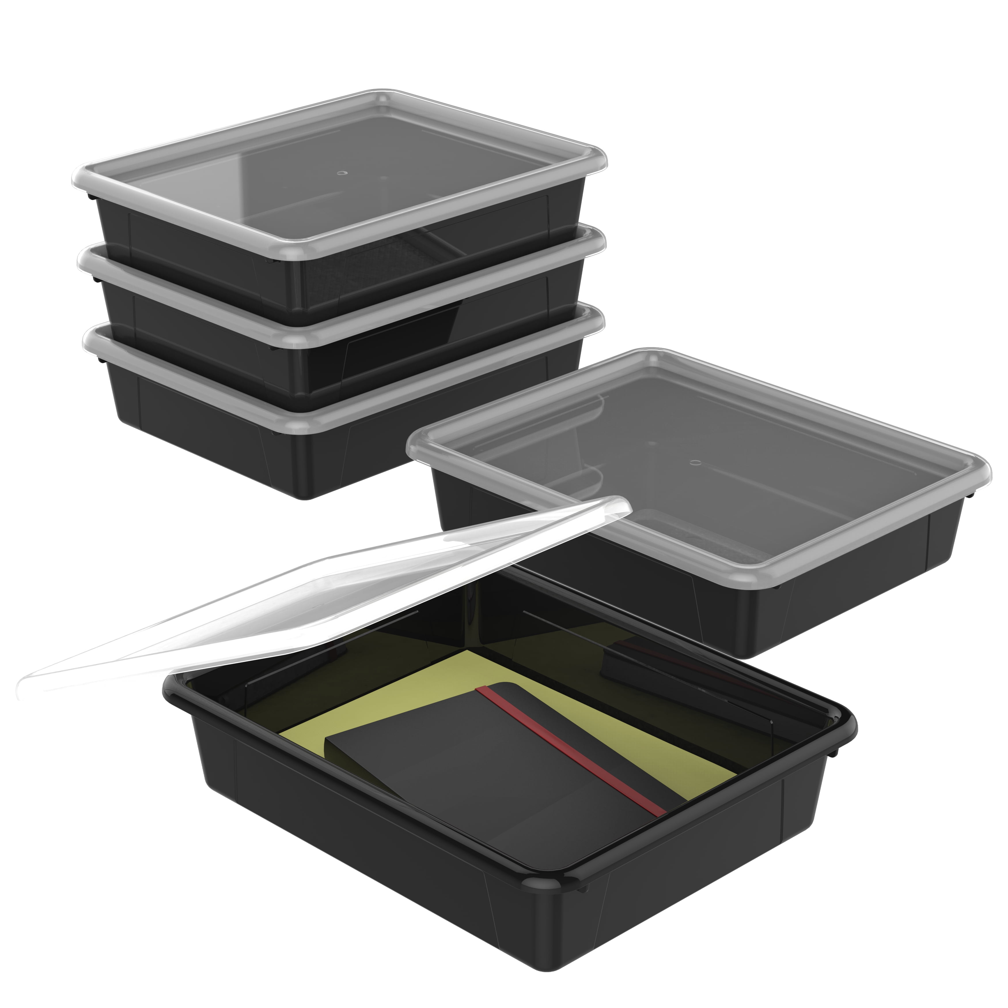 Storex Letter Tray with Lid, 10 x 13 x 3 inches, Black, 5Pack