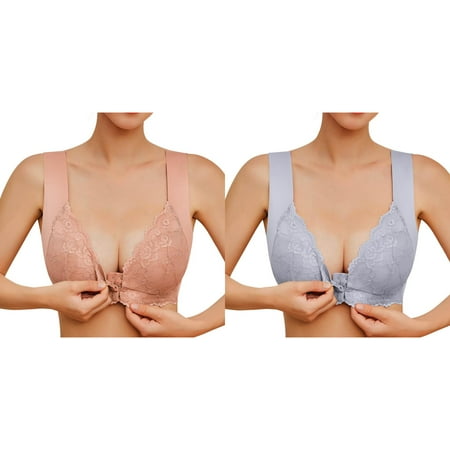 Kcodviy 2 Pcs Womens No Steel Ring Running Bra French Womens Front Close Medium Bra T Back Plus Womens Bras Front Closure Size Seamless Unlined Bra Womens Bras No Underwire for Large Bust