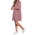 thumbnail image 4 of INSPIRE CHIC Casual Mini Dress for Women's Collared 3/4 Sleeve A-Line Button Down Fall Dresses XS Dark Pink, 4 of 5