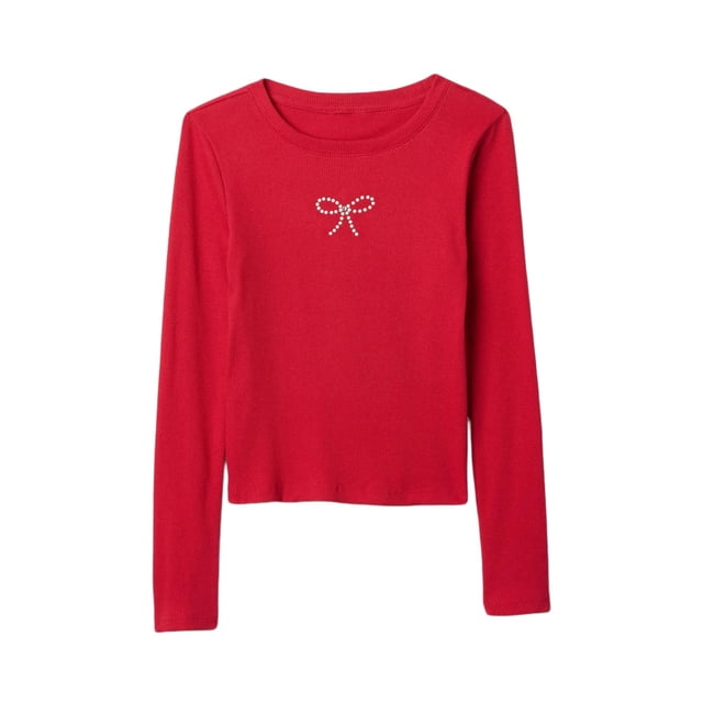 Remera Henley de Manga Larga para Niñas GAP Modern Red XXL