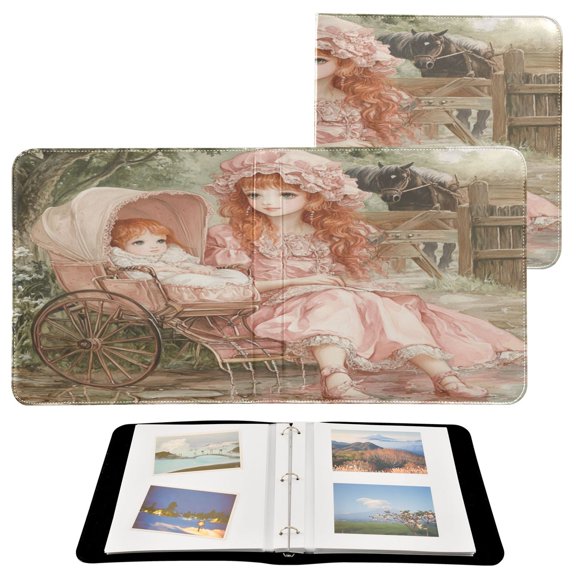 BZSMCE Photo Album Book Scrapbooking Girl and Baby in Carriage Printed Picture Album