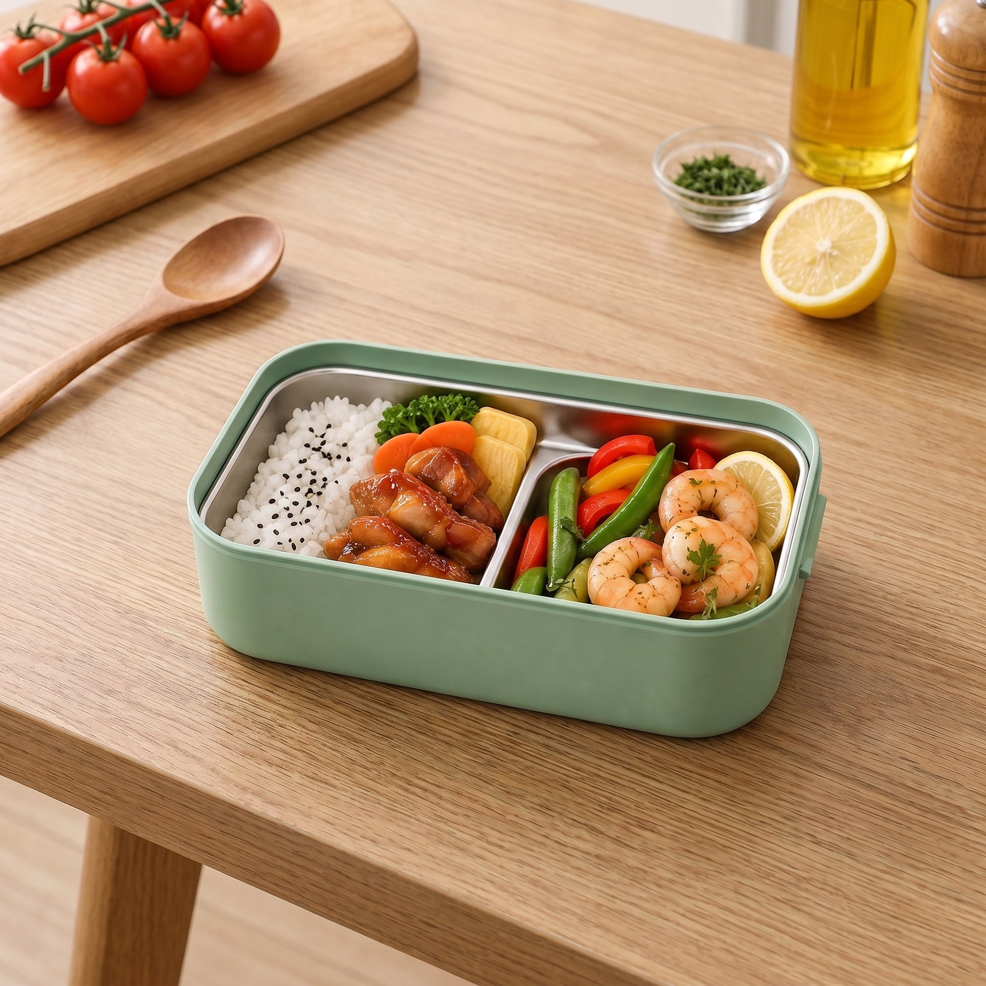 Unique Bargains 316 Stainless Steel Leak-Proof Meal Prep Bento Box Green-1 Layer