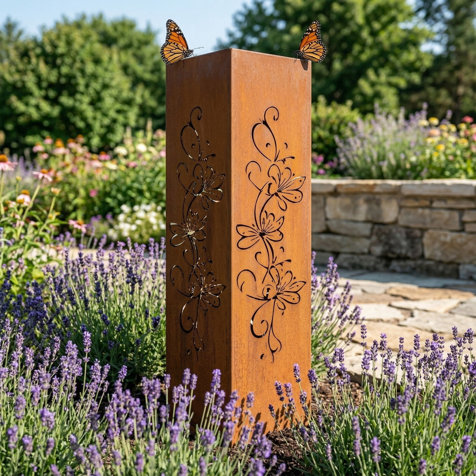 Outdoor Pineapple Garden Column, Rustic Metal Light Cover Sculpture, Modern Yard Statues, Patio Walkway Decor, Column for Garden Beds, Entryways, Pathways, Summer Outdoor Art Accent, Weatherproof, C