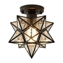 Lilixerw Brass Star Flush Mount Ceiling Light with Clear Glass,Modern Black Pentagonal Star Lamp for Hallway Kitchen Farmhouse Bedroom Entryway