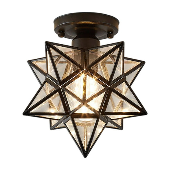 Aihimol Moravian Star Light Flush Mount Ceiling Light Black with Seeded Glass Shade for Living Room Bedroom Kitchen Hallway (Black -Clear)