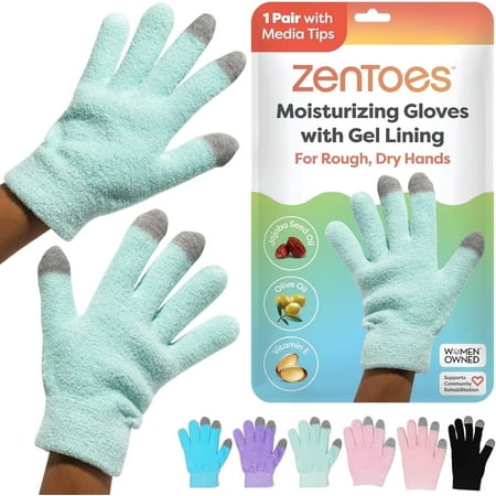 ZenToes Moisturizing Gloves, Fuzzy Mint Green with Media Tips, OSFM
