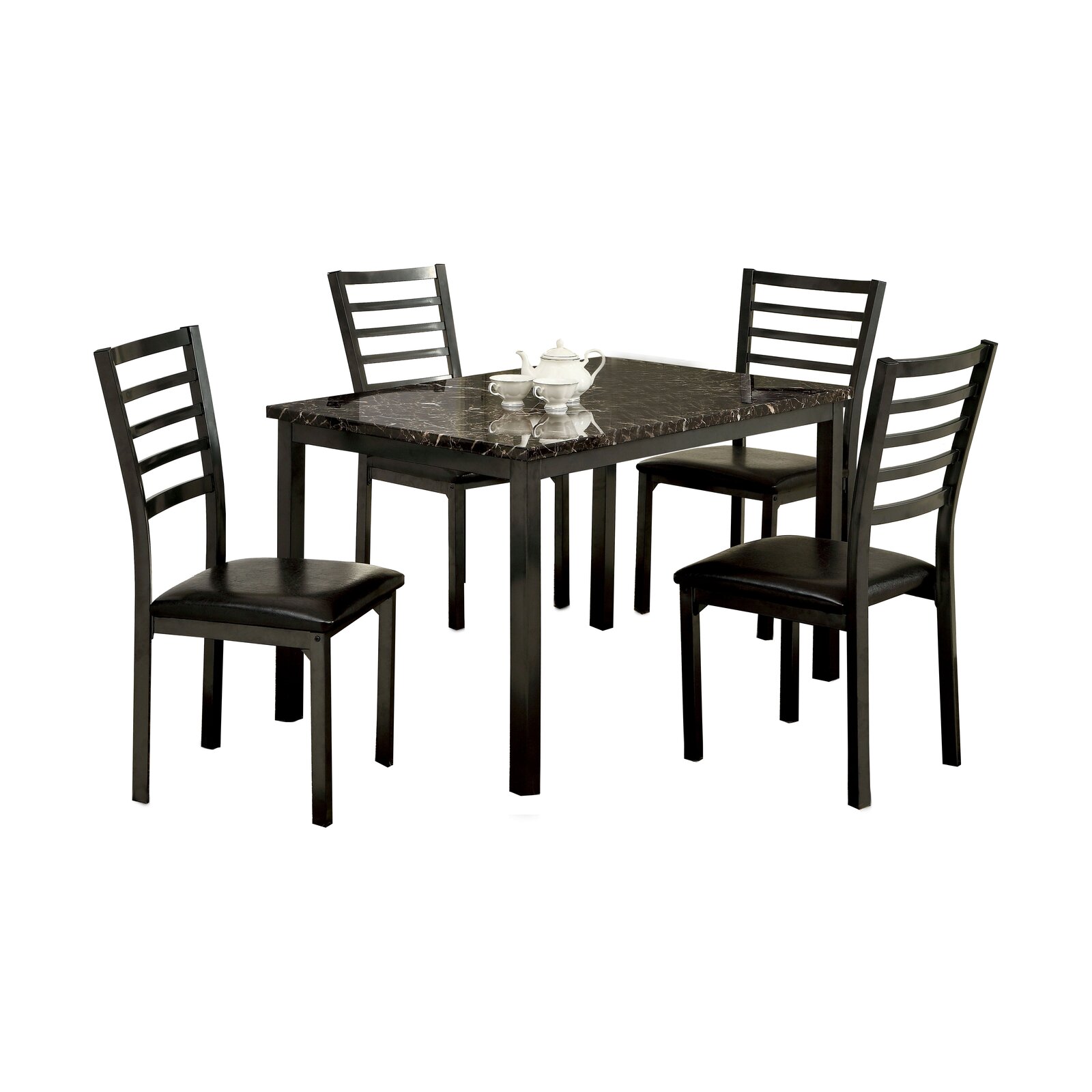 Crawford 5 Piece Dining Set, Table Top Material Faux Marble, Suggested Number of People 2