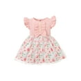 thumbnail image 1 of Gureui Toddler Infant Baby Girls Dress, Ruffle Flying Sleeve Rib Knit Bowknot Flower Print Patchwork Tulle Dress, 1 of 9