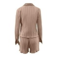 thumbnail image 5 of Womens 2 Piece Shorts Sets Fashion Dressy Long Sleeve Wrinkle Pleated Deep V Tie Front Shirt Top & Short Outfits (XL, Brown), 5 of 5