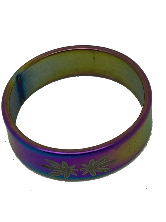 Pot Leaves Ring Titanium Multicolor Ring (Oil Slick) (ONE PIECE) /142 (7 (18))