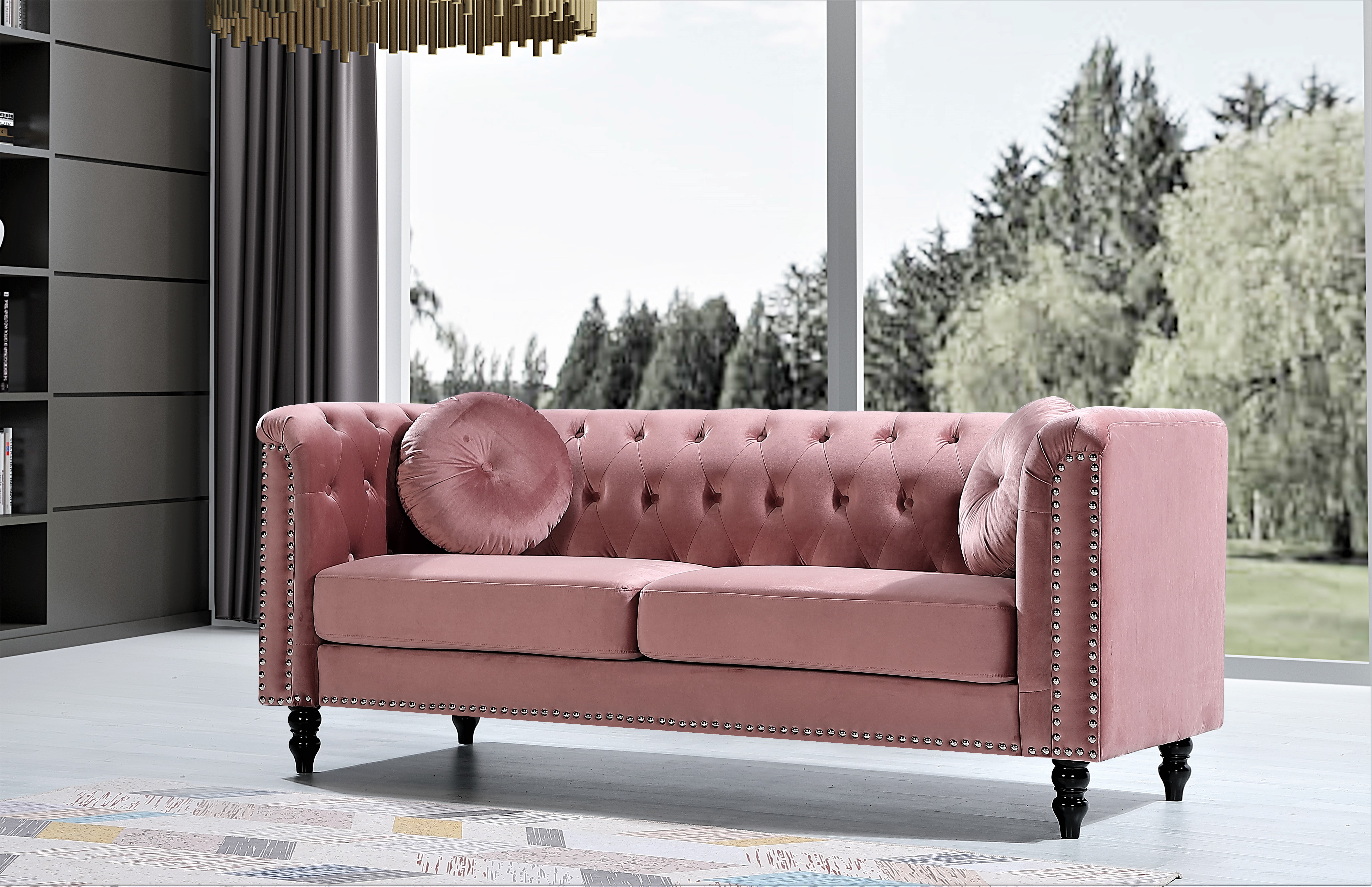 Uspridefurniture Lueck 2Pcs Velvet Living Room Set,Pink