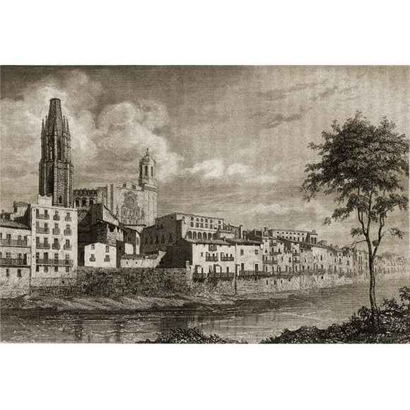 Posterazzi DPI1860004LARGE A View of The City of Gerona Spain in The 17th Century Poster Print, Large - 36 x 24