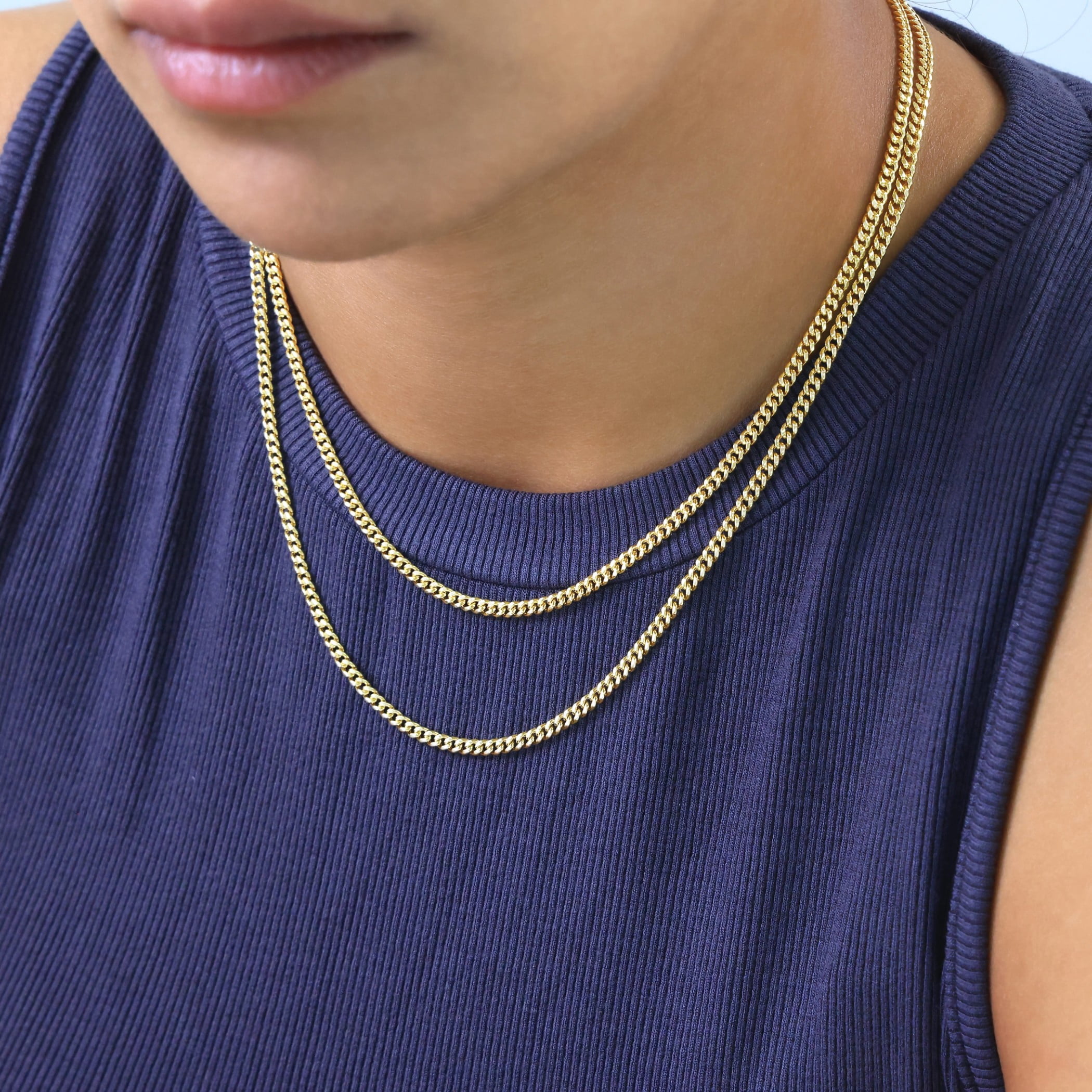 Nuragold 10k Real Yellow Gold Miami Cuban Lightweight Link 3mm Chain Necklace (16"-30") Italian Jewelry for Men & Women