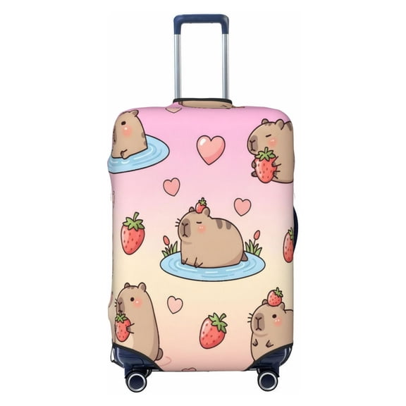 Elastic Suitcase Cover For Luggage Stretchy Travel Suitcase Protector With Top Handle Hole And Side Zipper Access Business Trip Vacation Small Pusheen Capybara Pattern (2)