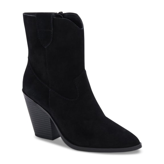 AQUA COLLEGE Womens Black Pull Tab Padded Winder Pointed Toe Block Heel Zip-Up Leather Booties 9.5