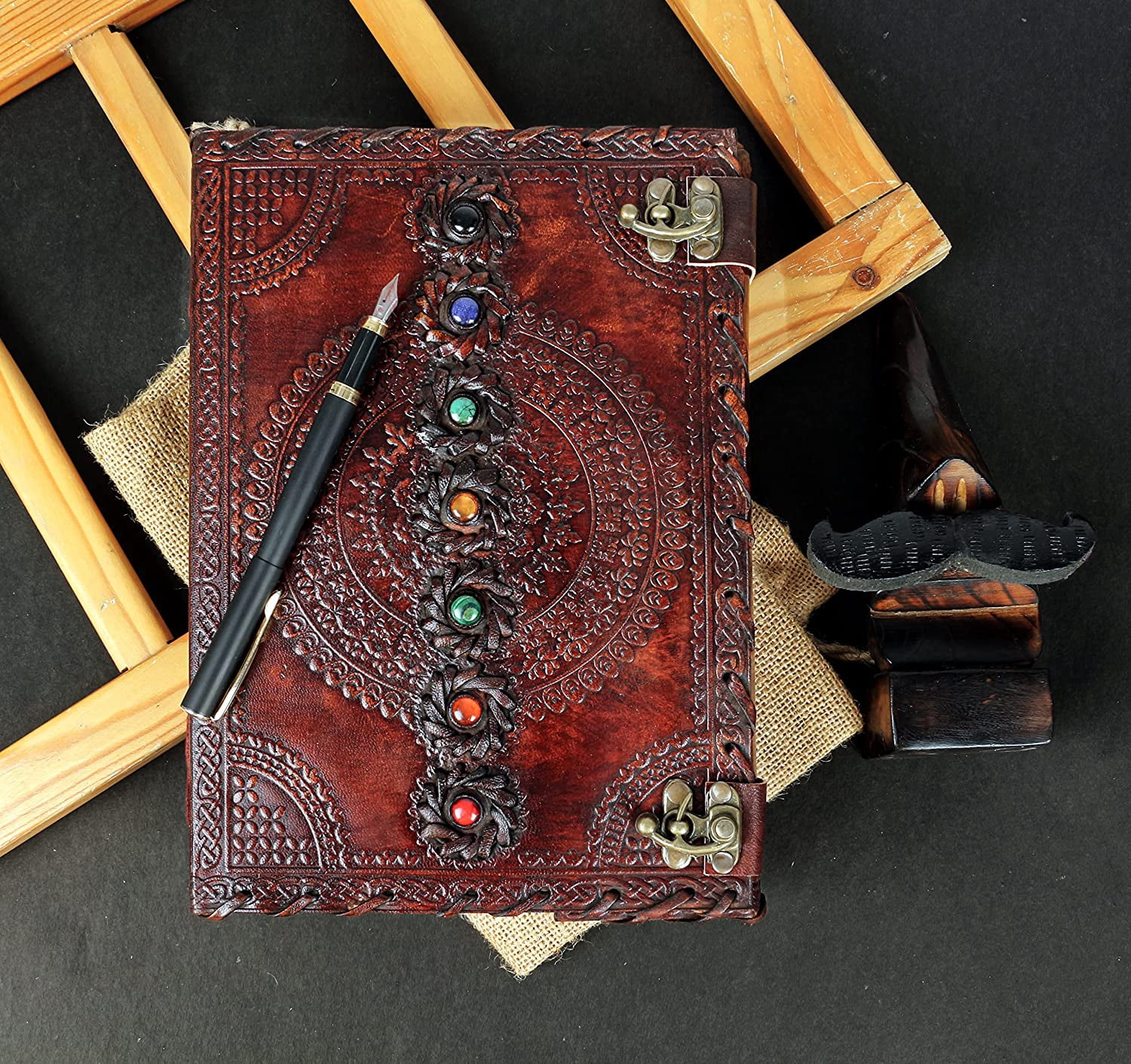 Leather Journal Book Seven Chakra Medieval Stone Embossed Handmade Book of Shadows Notebook Office Diary College Book Poetry Book Sketch Book 10 x 13 inches