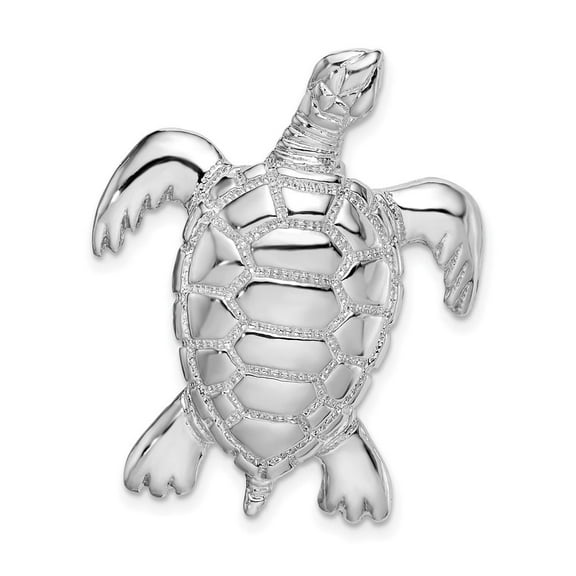 Auriga Fine Jewelry 925 Sterling Silver Rhodium-Plated Polished Sea Turtle Slide for Women (L-32.15 mm, W-26.77 mm)