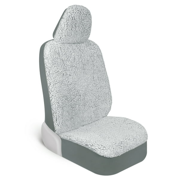 Carbella Plush Sherpa Fleece Car Seat Cover, 1 Piece Gray Seat Cover for Cars with Soft