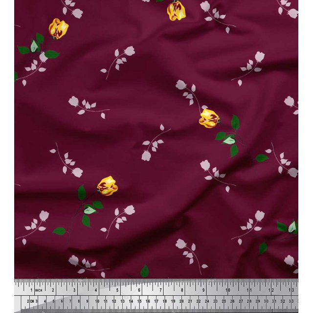 Soimoi Tissu en Poly Georgette Imprimé Feuilles et Roses par Yard 52 Pouces de Large
